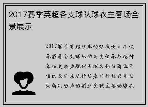 2017赛季英超各支球队球衣主客场全景展示